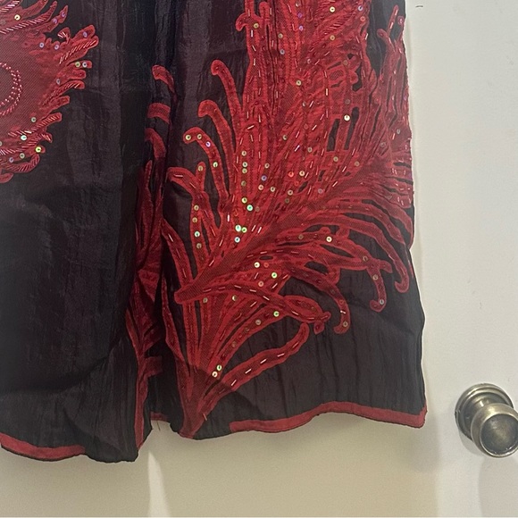 Black Burgundy Red Embroidered Maxi Skirt - Picture 2 of 9